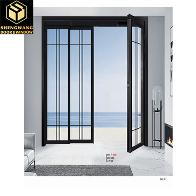 Aluminium Alloy PT Pintu 2,1m Kaca Ganda Pintu Patio Aluminium Hitam