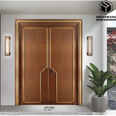 Warna coklat dengan tahan air pintu tembaga untuk villa pintu depan estetika