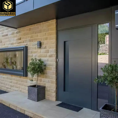 Pintu Taman Aluminium Kayu Hitam Handle Noiseless Aluminium Pivot Pintu Masuk