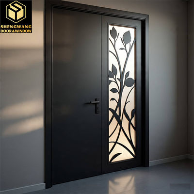 Pintu Taman Aluminium Kayu Hitam Handle Noiseless Aluminium Pivot Pintu Masuk